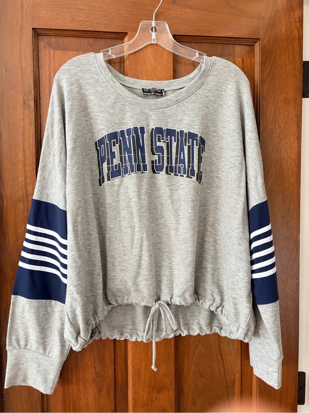 Penn State Gray Crewneck Pullover with Navy Sleeve Panels